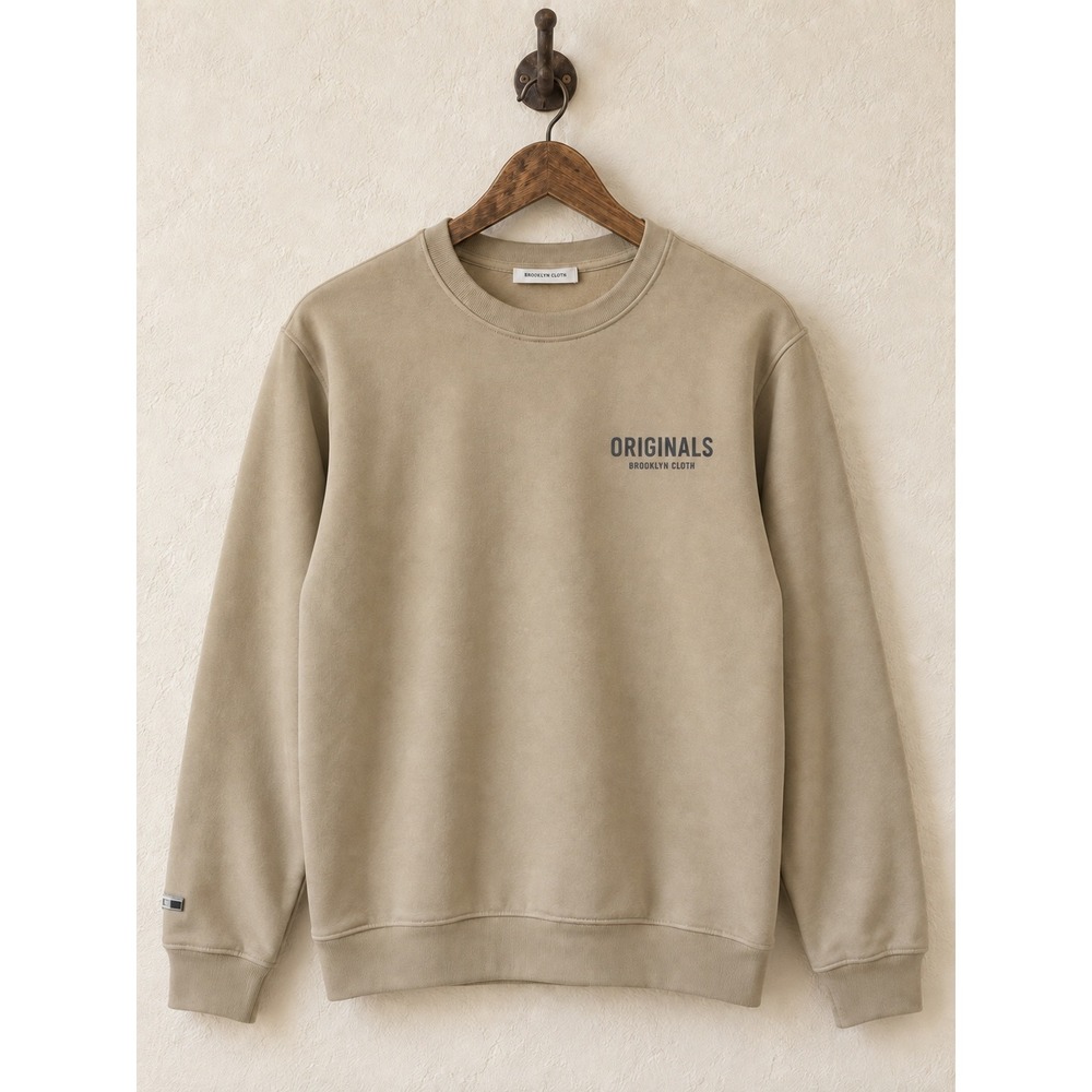 Brooklyn Cloth Originals Sweatshirt Tan Khaki Graphic Fleece Crewneck Size M